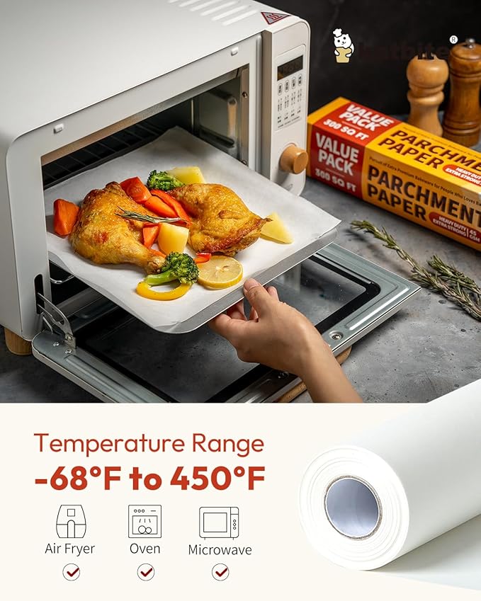 Katbite 2 Pack 15in x 242ft Parchment Paper Roll, 300 Sq. Ft Non-stick Baking Paper with Serrated