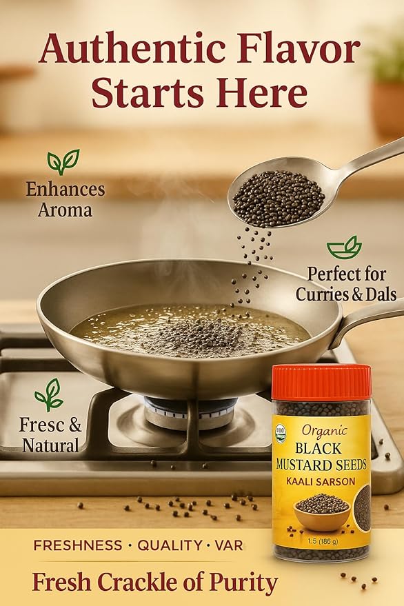 Darsa Organics Black Mustard Seeds 5.3 oz - Premium Quality USDA Organic Certified Black Mustard