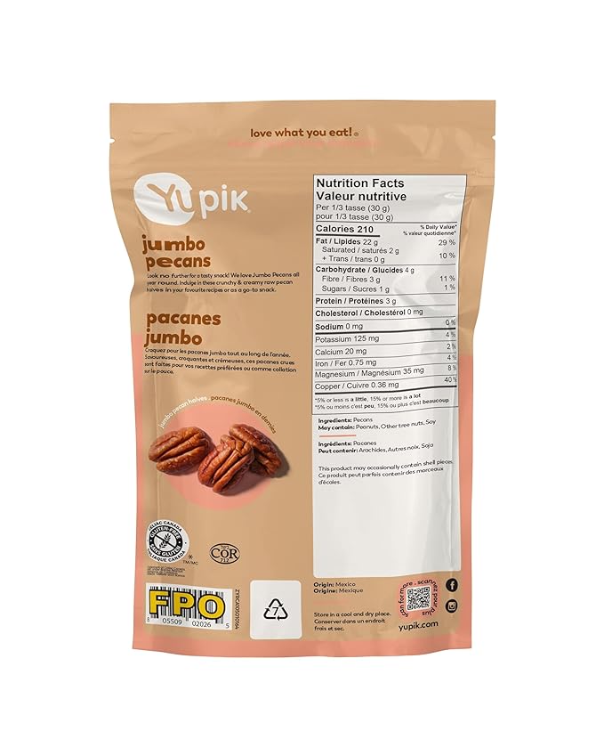 Yupik Jumbo Pecan Halves, 5.8 Oz, Gluten-Free, Kosher, Raw Nuts, Shelled, Unsalted, Unroasted