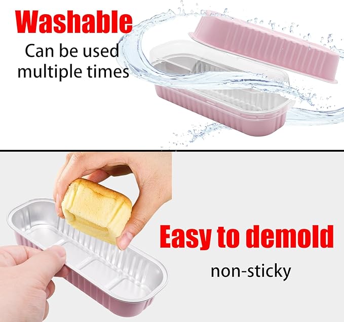 100 Pack 6.8oz Aluminum Cake Pans with Lids Rectangle Mini Loaf Pans Baking Cups Disposable Cupcake