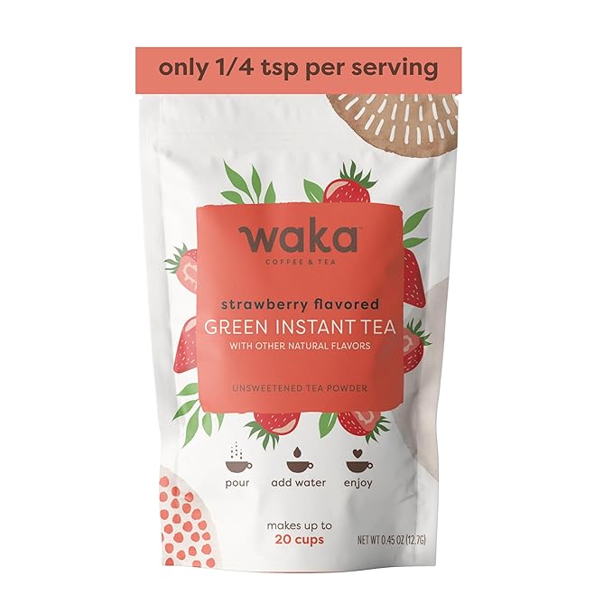 Waka Instant Green Tea Mix, Strawberry Flavored - 100% Tea Leaves, No Additives, Unsweetened