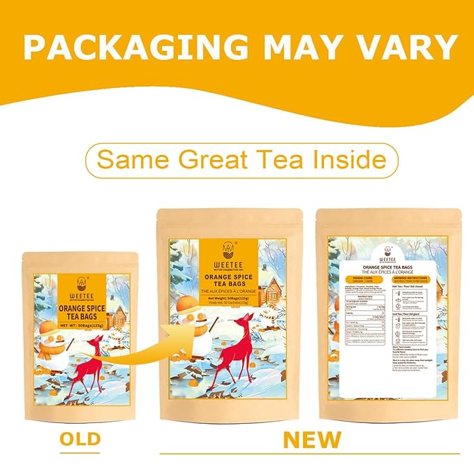 WT WEETEE Orange Spice Herbal Tea Bags, 2.5g x 50 Counts, Sweet Spices Tea Includes Cinnamon