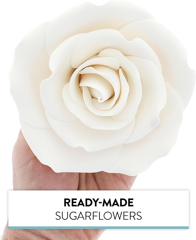Global Sugar Art Rose Sugar Cake Flowers Jumbo White, 1 Count by Chef Alan Tetreault