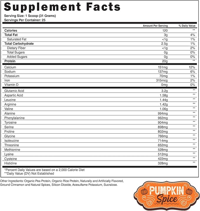 Steel Supplements Veg-PRO | Vegan Protein Powder, Pumpkin Spice | 25 Servings (1.7lbs) | Vegan