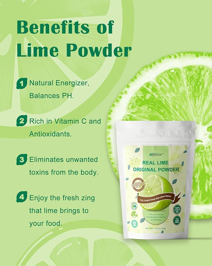 ORGFUN Original Lime Powder, Whole Lime Juice Freeze Dried Powder, Great for Cocktails, Drinks