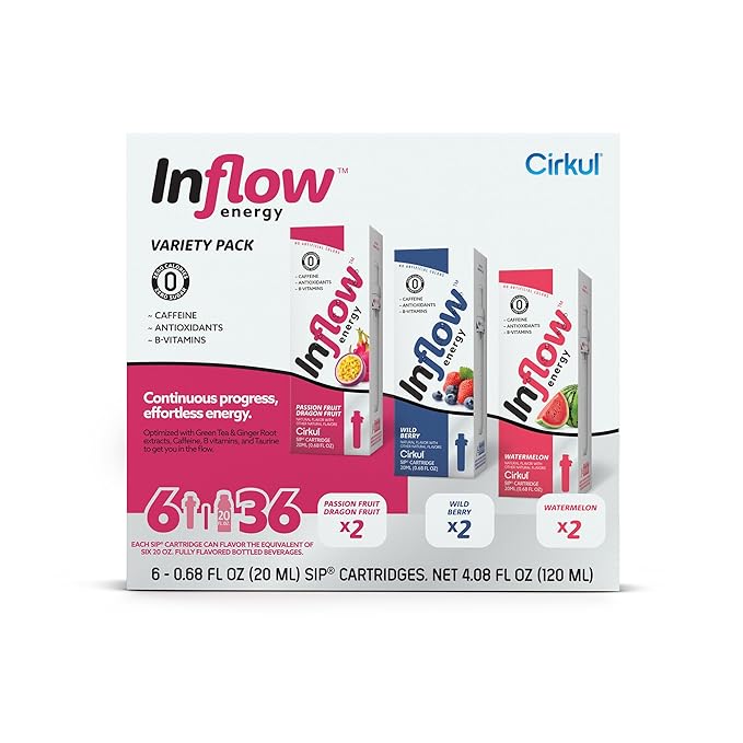 Cirkul Inflow Energy Flavor Cartridge Variety Pack with Caffeine, 6-Pack (2 Passion Fruit Dragon