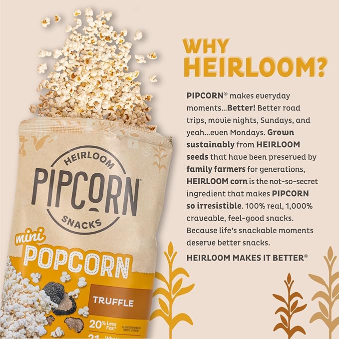 Heirloom Truffle Mini Popcorn by Pipcorn - 1oz 24pk - Healthy Snacks, Gluten Free Snacks, Snack