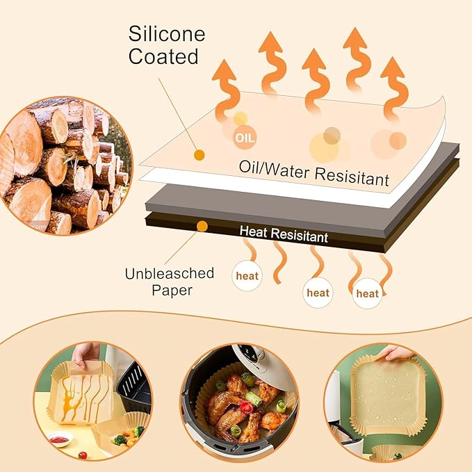 400 Pcs Air Fryer Paper Liners, 6.5" Square Air Fryer Liners Disposable, Heavy-Duty Parchment Paper
