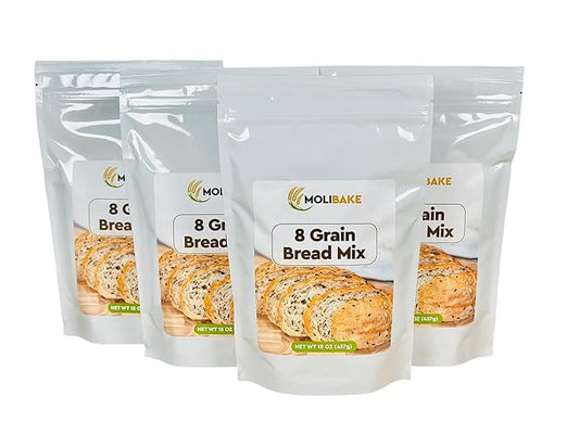Molibake 8 Grain Bread Mix Pack of 4 - All-Natural Multigrain Baking Mix for Bread Machine and Oven