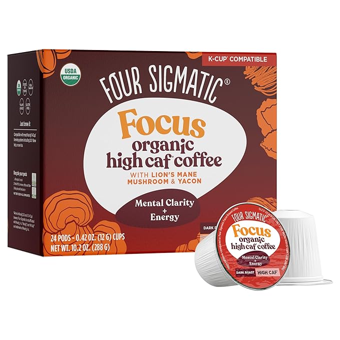 Four Sigmatic High Caffeine Mushroom Coffee K-Cups | Organic Dark Roast Coffee with Lion’s Mane &