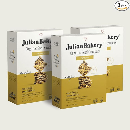 Julian Bakery® Organic Seed Crackers - Parmesan 4oz | Gluten Free and Organic Certified | Grain