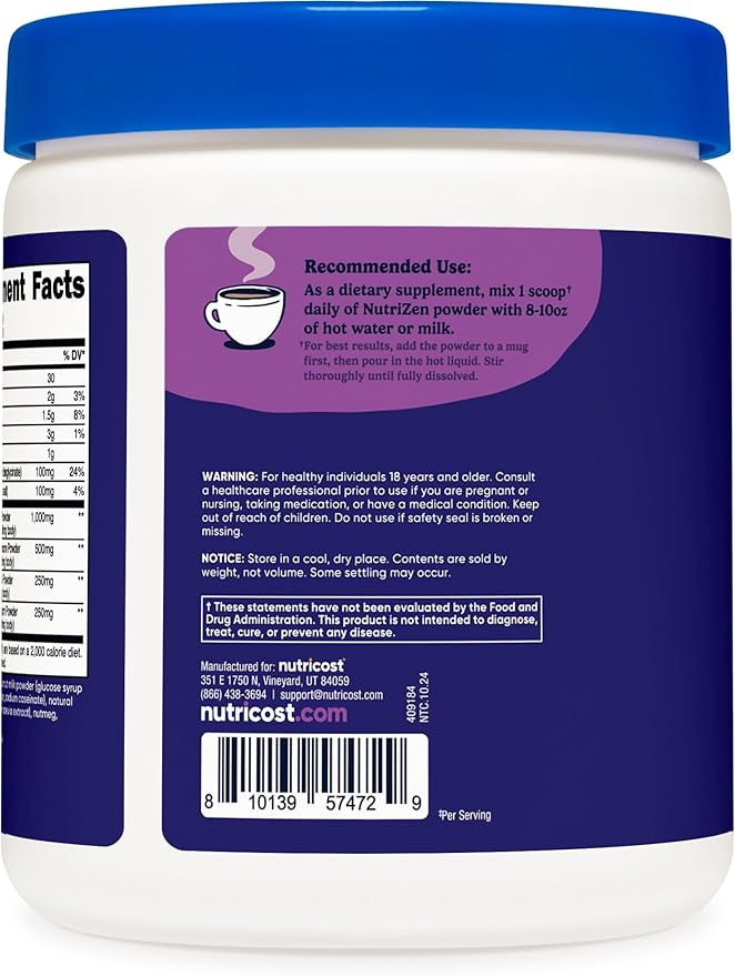 Nutricost Nutrizen PM Unwind Adaptogenic Mushroom Drink (Caramel Chai Flavored) 30 Servings