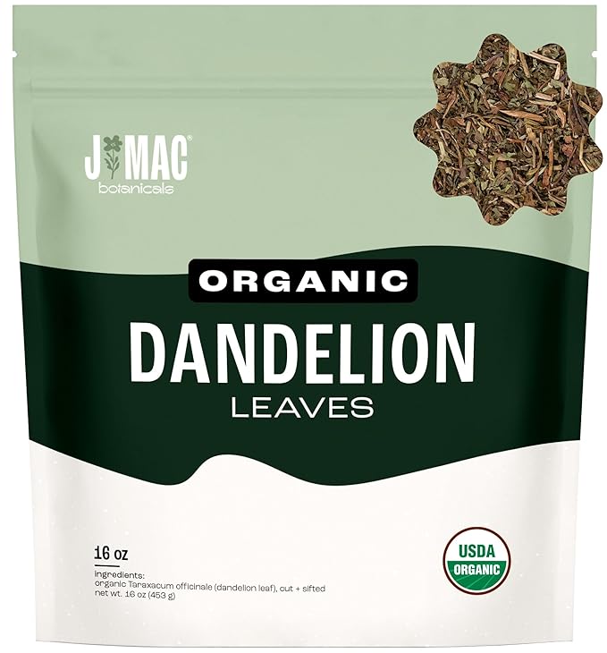 J Mac Botanicals, Organic Dandelion Leaves (16 oz bag) USDA Certified Organic Dandelion leaf tea