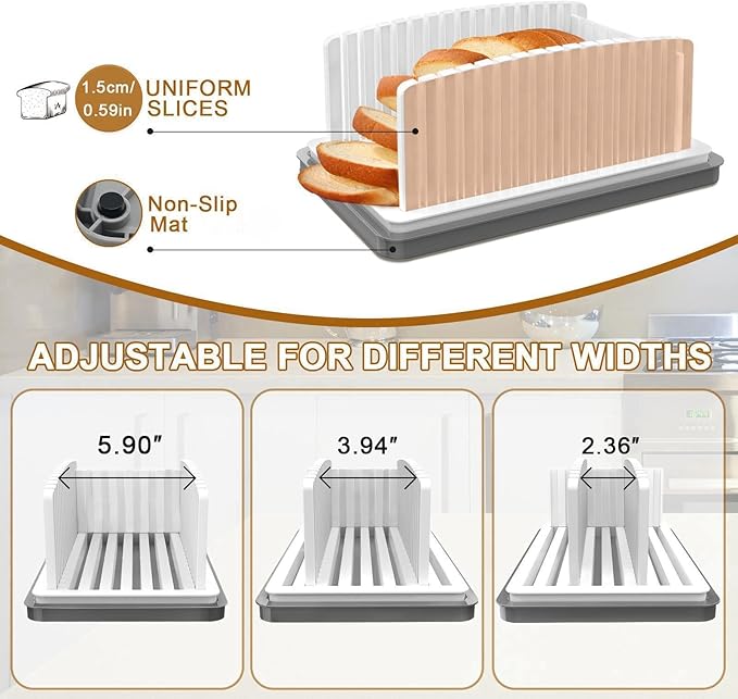 New Upgrade Bread Slicer for Homemade Bread, Bread Slicing Guide Adjustable Width, Foldable and