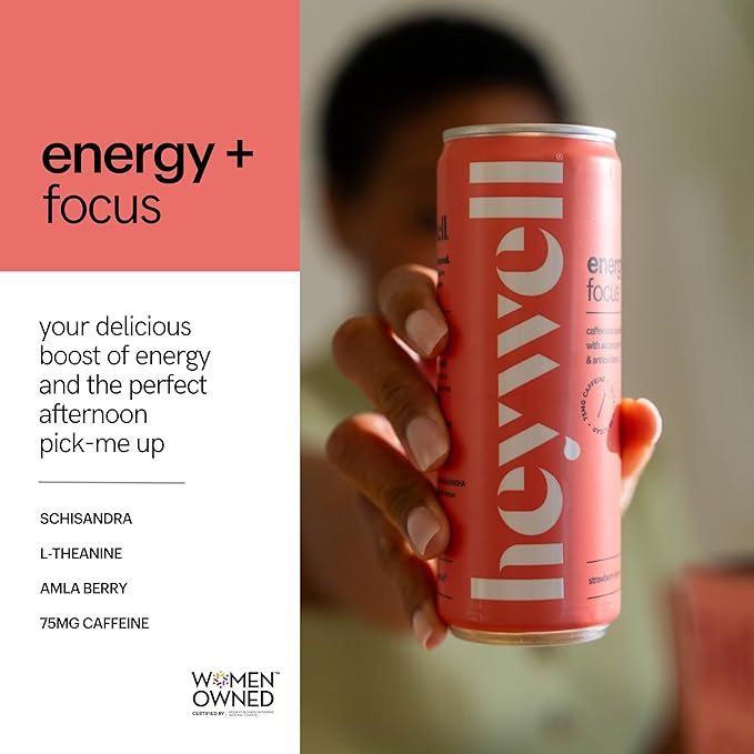 Heywell Sparkling Adaptogenic Water Energy and Focus, Strawberry Lemon Flavor 12 Fluid Ounce (Pack