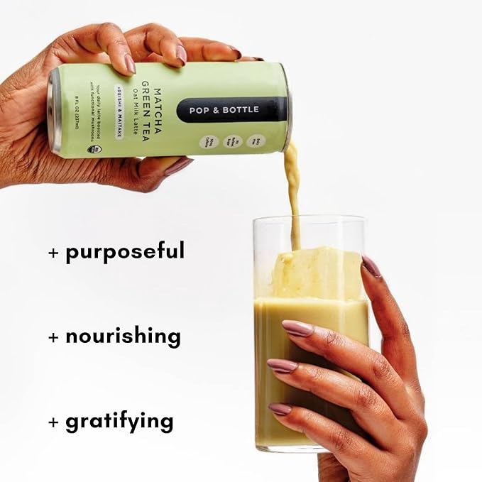 Pop & Bottle, Oat Milk Lattes - Matcha with Reishi and Maitake Mushrooms, Green Tea Latte, MCT Oil