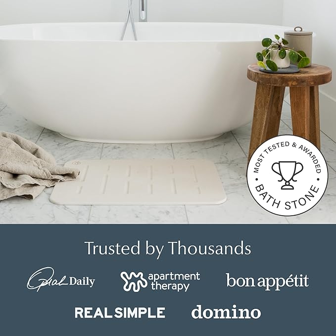 Dorai Home Bath Stone Mat 23.6"x15.4" – Luxury Diatomite Stone Mat, Quick-Dry, Non-Slip, Rain