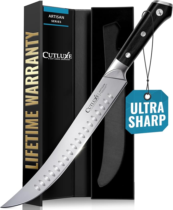 Cutluxe Butcher Knife – 10″ Cimeter Breaking Knife, Razor Sharp Forged High Carbon German Steel