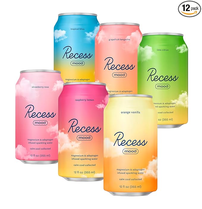 Recess Mood Magnesium Supplement Drink Calming Beverage, 12 Ounce (Variety Pack, 12 Pack) *Greatest