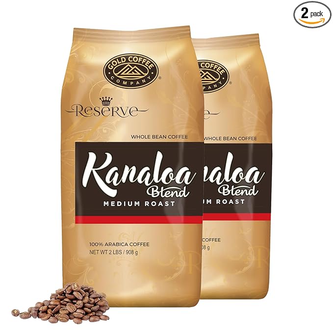 Gold Coffee | Kanaloa Premium House Blend, Medium Roast, Whole Bean | 100% Arabica Coffee, 2 lbs.