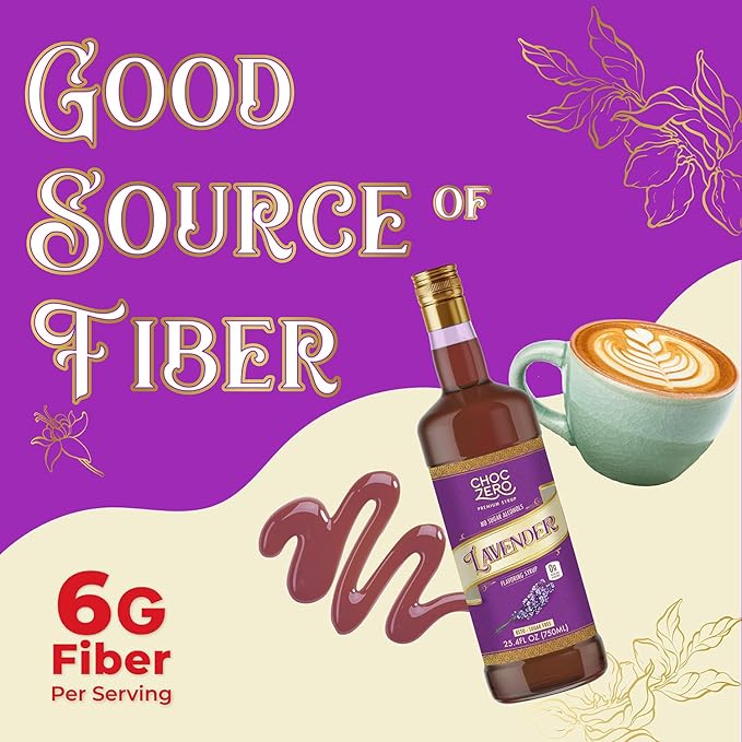 ChocZero Coffee Syrup, Lavender Flavor, Sugar Free Syrup for Drinks, Keto Friendly, 25.4 Fluid