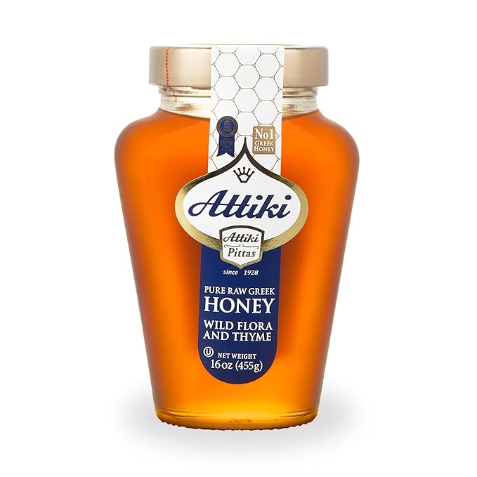 Attiki Pure Greek Honey with Wild Flora and Thyme, Perfect for Baking, Cooking, Lemonade and Tea