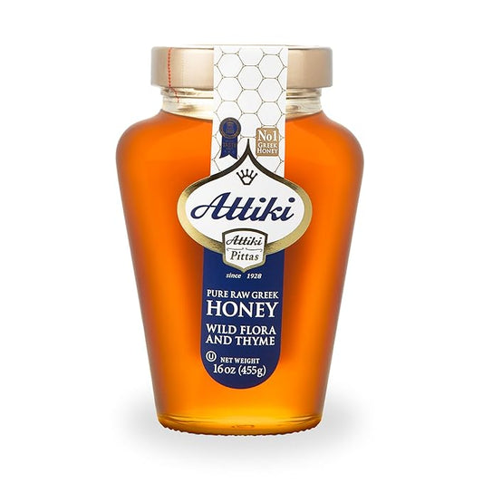Attiki Pure Greek Honey with Wild Flora and Thyme, Perfect for Baking, Cooking, Lemonade and Tea