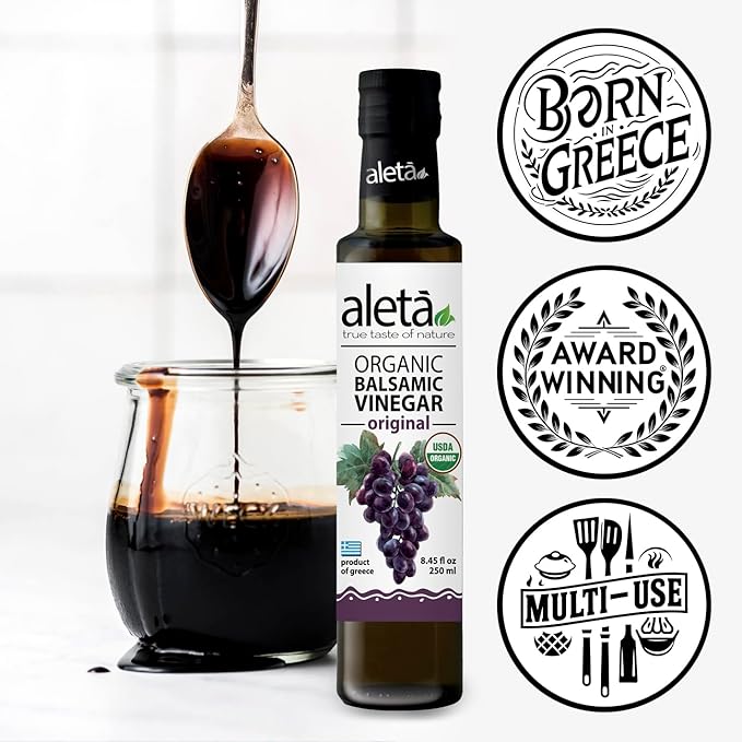 Aleta Farms Balsamic Vinegar, USDA Organic, Aged Flavored Vinegar, Perfect for Salad Dressings