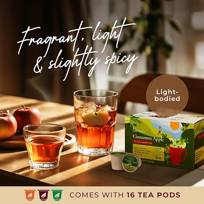 Gya Tea Co Cinnamon Apple Tea pod Tea Gift Set (16 ct) - Decaf Apple Cider for Soothing & Digestive