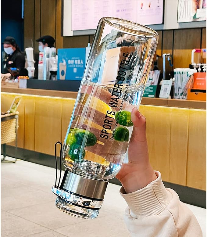 2L Glass Water Bottle with Strap Outdoor Travel Sports Portable Leak Proof Beverage Tea Glass