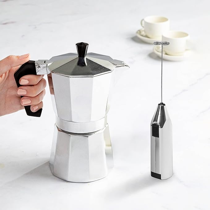 Primula Stovetop Espresso Maker and Handheld Electric Milk Frother Gift Set, Moka Pot for Classic