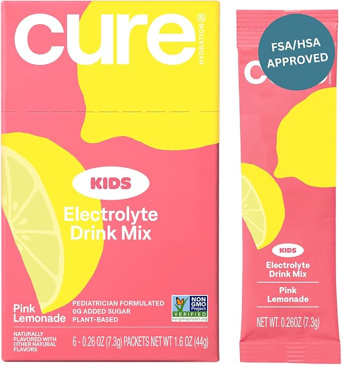 Cure Hydration Kids Electrolyte Drink Mix | Plant-Based Pediatrician Formulated Rehydration | No