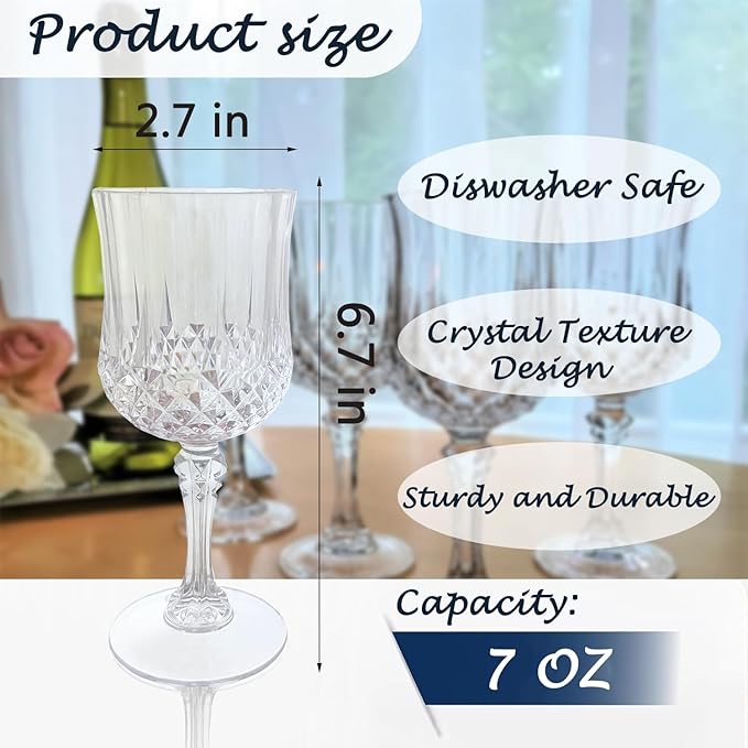 Plastic Wine Glasses，Plastic Goblets Vintage Style Cordial Drinking Glasses for Wedding Reception