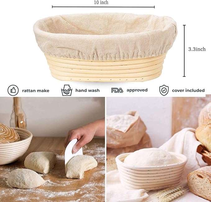 Banneton Bread Proofing Basket, 2 Pack 10 Inch Oval Sourdough Proofing Basket, Sourdough Bread