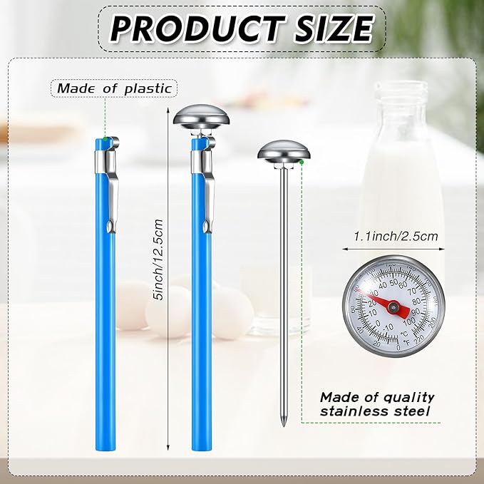 Xuhal 6 Pcs Stainless Steel Kitchen Thermometers with 5 Inch Long Stem 1 Inch Dial Milk Frothing