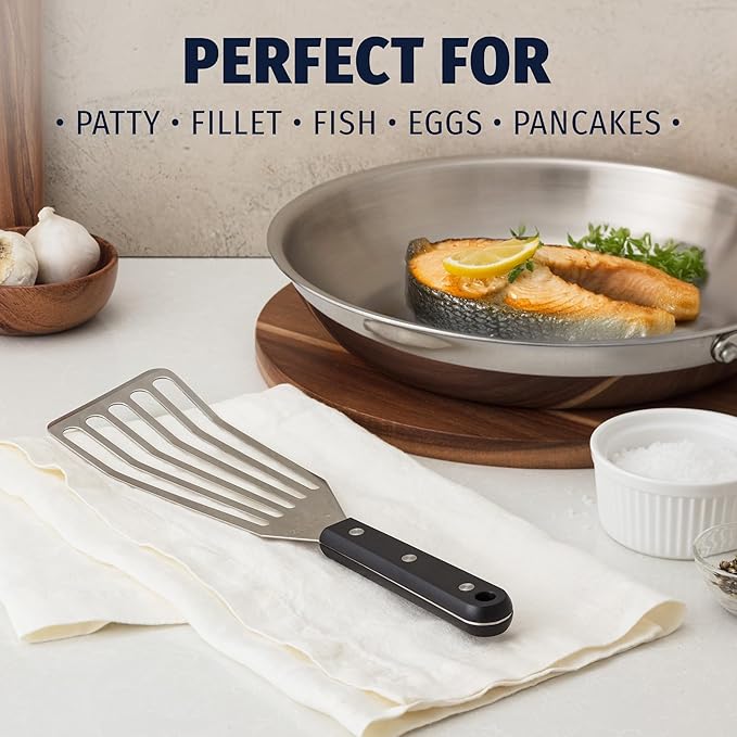 Zulay Kitchen Fish Spatula Stainless Steel - Spatulas for Non-Stick Cookware - Slotted Stainless