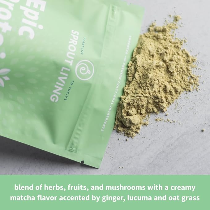 Sprout Living Epic Protein, Plant Based Protein & Superfoods Powder, Mindful Matcha | 17 Grams
