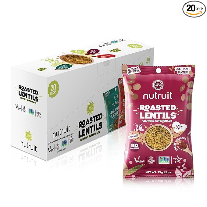Nutruit Roasted Lentil Snacks - Tasty Smoked Barbecue Healthy Snacks - Vegan, Gluten Free, Non-GMO