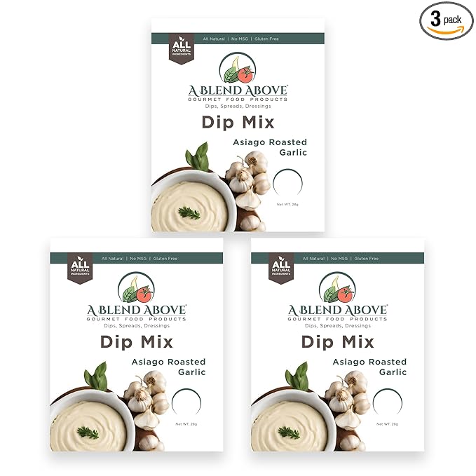 A Blend Above, Asiago Roasted Garlic Dip Mix, 3 Packs, 1 oz. Each, Makes 16 Ounces, Gluten-Free, No