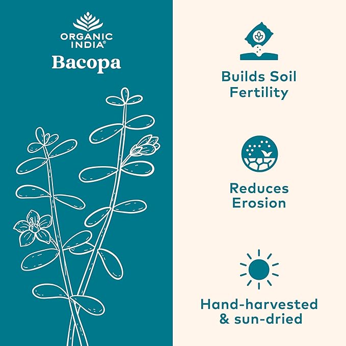 ORGANIC INDIA Bacopa Supplement - Bacopa Monnieri Organic, Brain, Focus, & Memory Support for Women