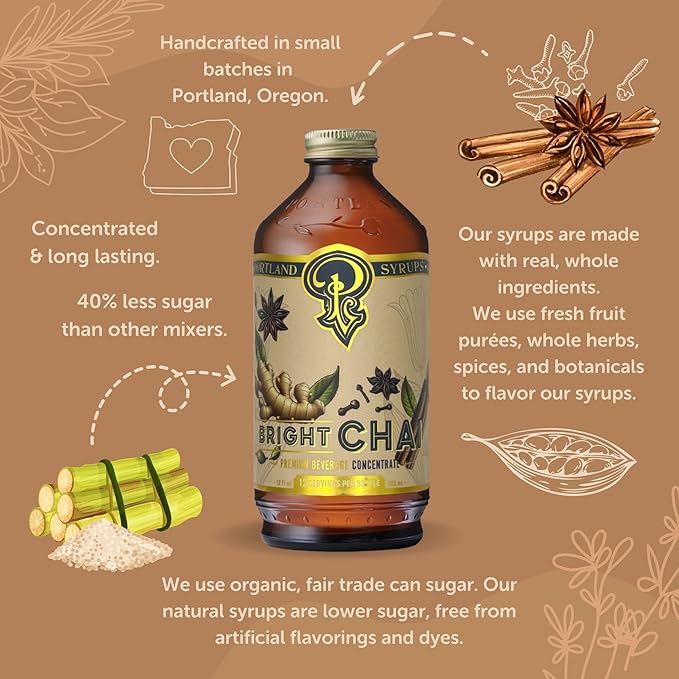 Portland Syrups Bright Chai Syrup - For Coffee, Cocktails, Mocktails & Sodas - Premium Concentrate