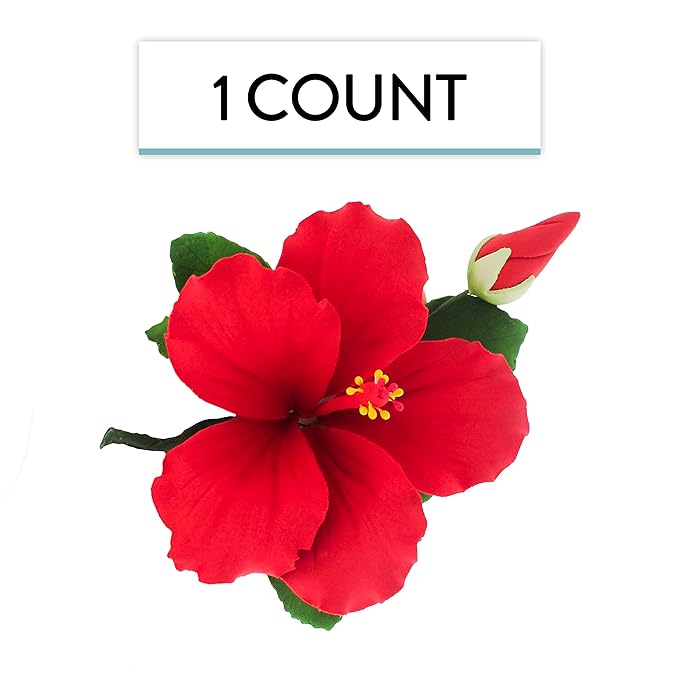 Global Sugar Art Hibiscus Sugar Cake Flowers Spray, Red Hawaiian Cake Flower Large, 1 Count by Chef