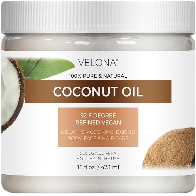 velona Coconut Oil 92 Degree 16 fl oz | 100% Pure and Natural Carrier Oil | in jar | Refined, Cold