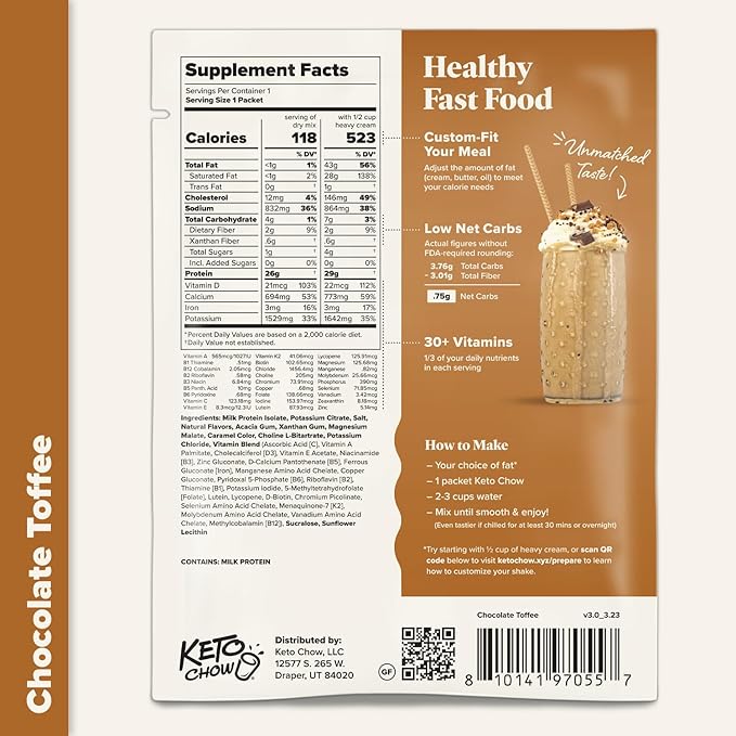 Keto Chow Chocolate Toffee | Keto Meal Replacement Shake Powder | Nutritionally Complete | Low Carb