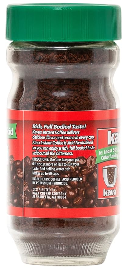 Kava Decaf Acid Reduced Instant Coffee, 4 Ounce Jar (Pack of 12)