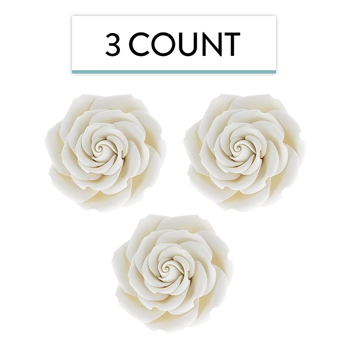 Global Sugar Art Rebecca Rose Sugar Cake Flowers, White 3 Inches, 3 Count by Chef Alan Tetreault