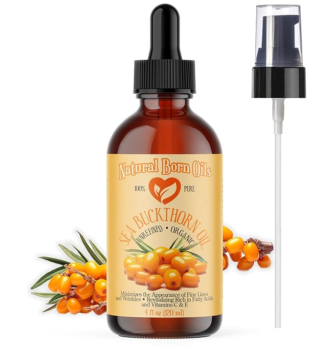 Natural Born Oils 4oz Sea Buckthorn Oil, 100% Pure and Natural, Organic, Cold-pressed, Unrefined