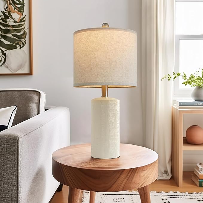 20.25" Small Single Table Lamp for Bedroom Modern Ceramic Nightstand Lamp Farmhouse Bedside Lamp