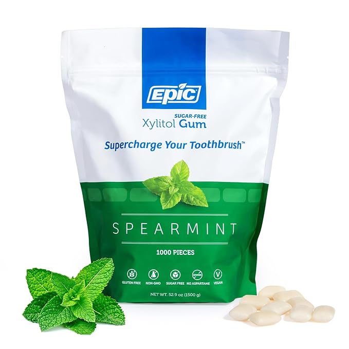 Epic 100% Xylitol Spearmint Chewing Gum - Sugar Free, Aspartame Free Dental Gum - Supports Oral
