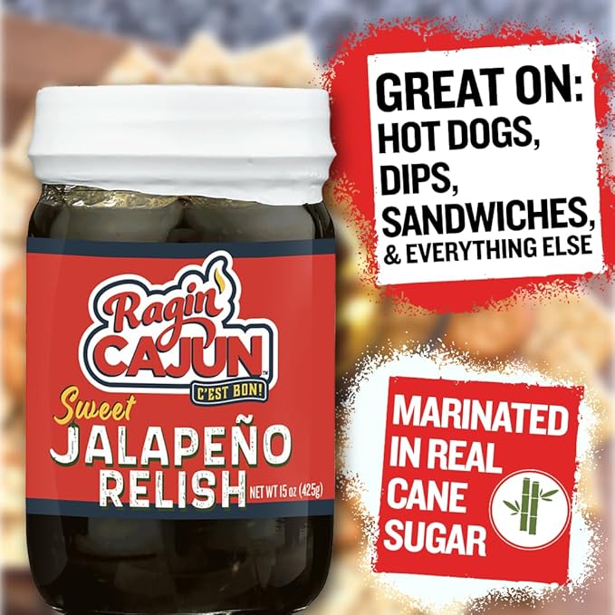Sweet Jalapeno Relish - 15 oz Jar, All Natural - Spicy Sweet Louisiana Condiment for Dips, Hot